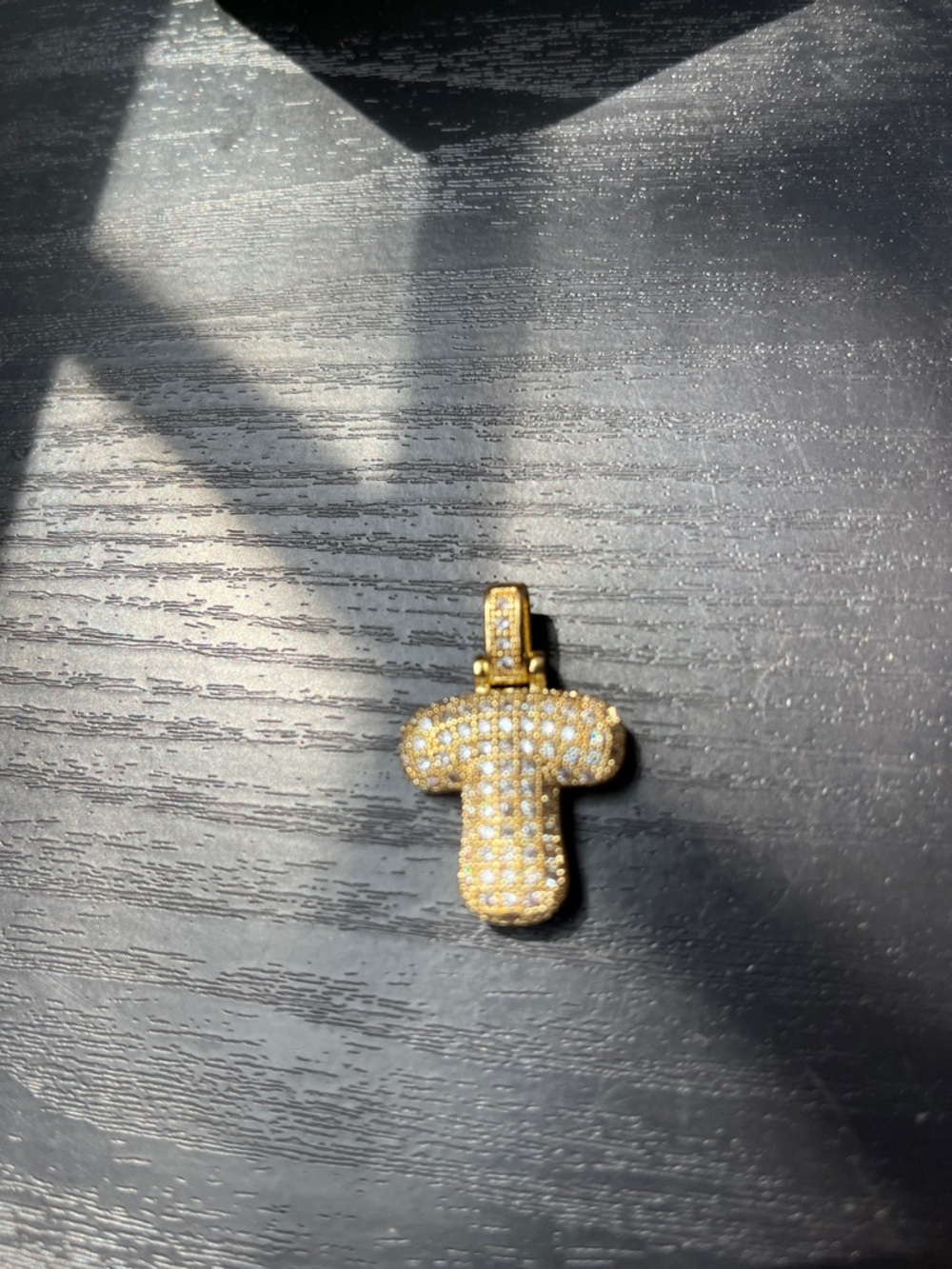 24k Plated Gold T Pendant Necklace - Sparkling Gold Tone